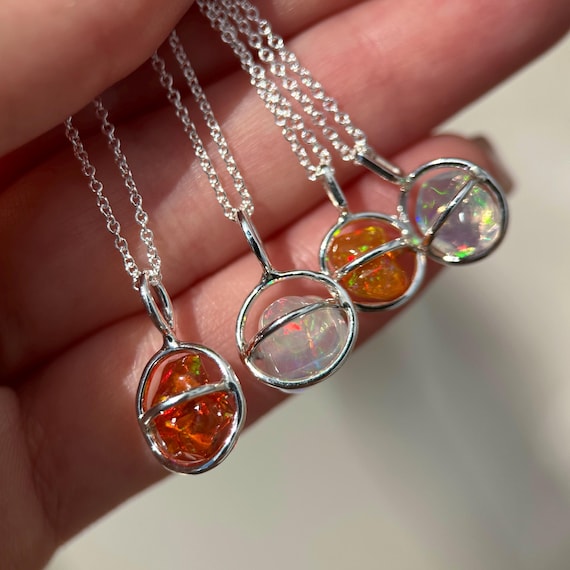 Sterling silver Planet Pendants withy Freeform Mexican Fire Opals