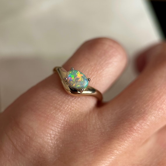 14K Yellow and White Gold Caia ring with Australian Opal SZ 5