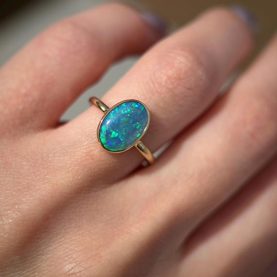 14K Yellow gold ring with Australian Dark Opal SZ 6.25