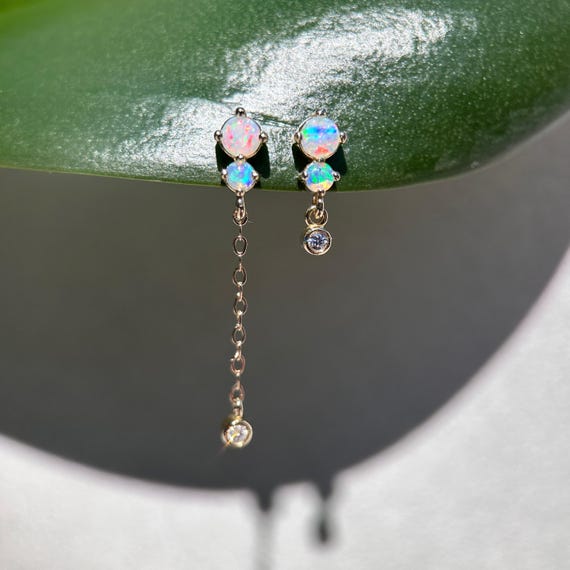 14K Yellow gold threader earrings with Australian Crystal Opals
