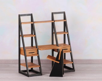 1/6 scale doll furniture, ladder style desk with storage space, miniature doll desk + chair for YoSD, Blythe, roombox, dollhouse