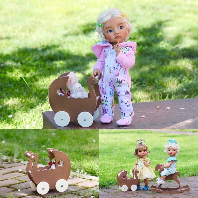 15 inch doll toys. Wooden pram and horse for your doll room. Dollhouse furniture. Rocking horse for dolls like meadow moppets image 4