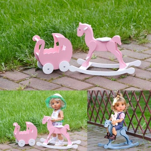 15 inch doll toys. Wooden pram and horse for your doll room. Dollhouse furniture. Rocking horse for dolls like meadow moppets image 6