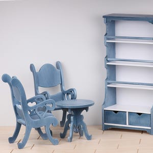 1/6 scale doll furniture, table, chairs for dollhouse, roombox, diorama for dolls up to 14”