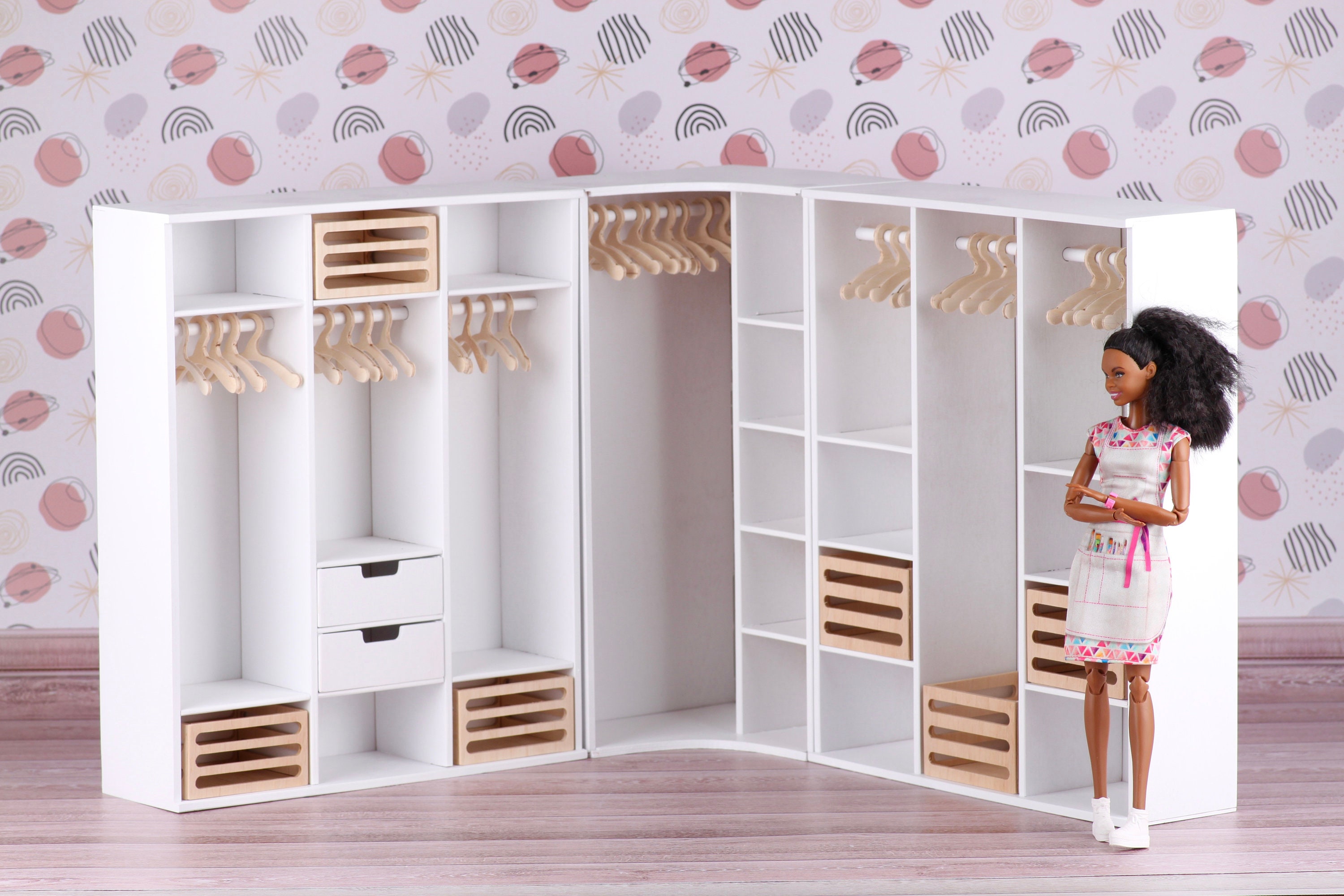 Wholesale SUPERFINDINGS 1 Set Doll Garment Rack Including 1Pc 6x2.8x4.7inch Doll  Clothes Storage Rack Doll Closet and 10Pcs Mini Doll Clothes Hangers Doll  Wardrobe Furniture Accessories for Dollhouse Supplies 