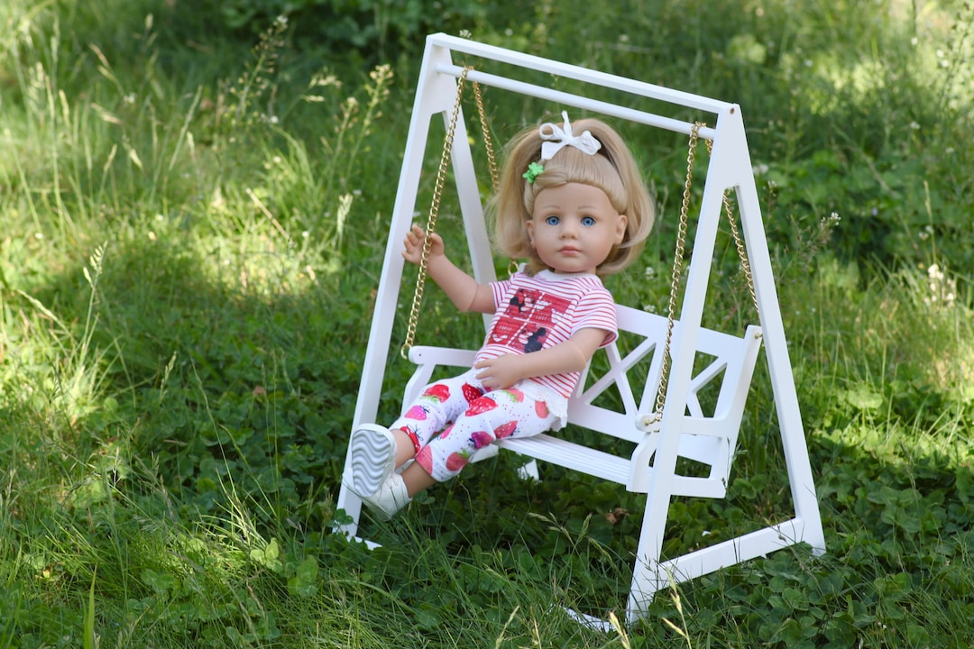 15 Inch Doll Wooden Swing, Dollhouse Furniture, Miniature Garden Swing ...