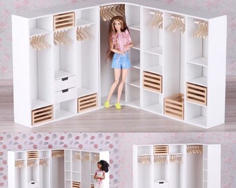 1/6 Puppenmöbel, Bücherregal, Garderobe Regale für 12 Zoll Puppenhaus, Roombox, Diorama, Puppenkleiderständer mit Schuhablage