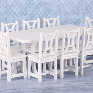 1/6 scale doll furniture, miniature furniture set: dining table + 8 chairs, doll kitchen, doll roombox, dollhouse table, Blythe, Bjd