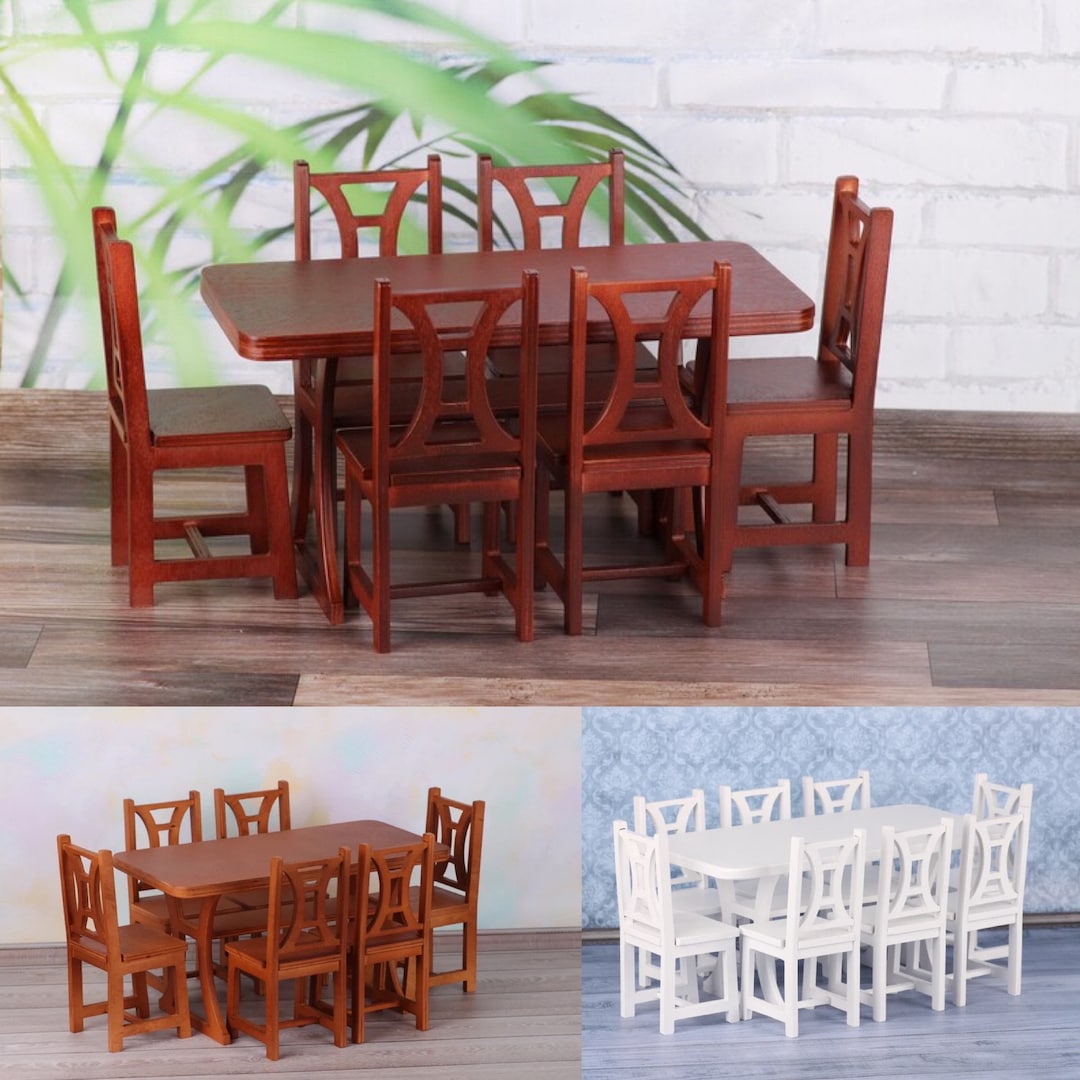 1/6 Scale Doll Furniture, Miniature Furniture Set: Dining Table + 6 ...
