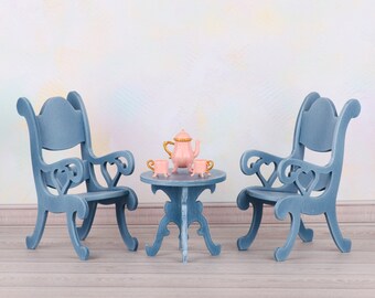 Chaises à l'échelle 1/6 + table basse pour poupées de 30 cm comme Blythe et autres Bjd, meubles de maison de poupée, diorama de poupée, ensemble de princesses miniatures