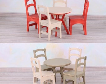 1/6 scale round dining table + chairs for 12” doll, Blythe, Bjd kitchen, roombox, dollhouse, diorama, doll kitchen table