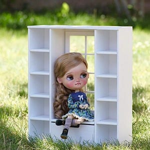 1/6 scale doll furniture, bookcase with window, Wardrobe with shelves for dollhouse, roombox, diorama for dolls up to 14”