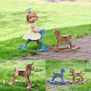 15 inch doll toys. Wooden pram and horse for your doll room. Dollhouse furniture. Rocking horse for dolls like meadow moppets image 3