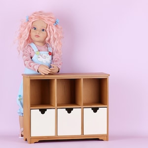 3-shelf chest of drawers, display cabinet, Bookcase for 18 inch dolls, dollhouse furniture