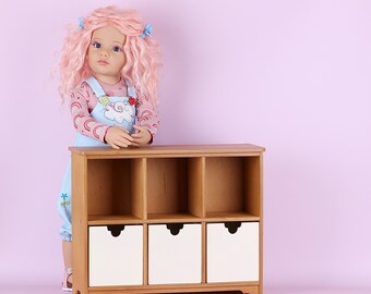 3-shelf chest of drawers, display cabinet, Bookcase for 18 inch dolls furniture