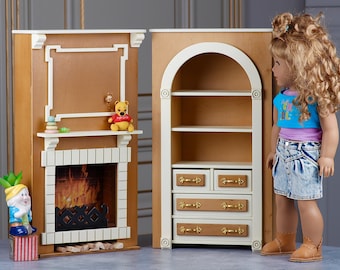 18 inch Doll Bookcase, fireplace, diorama, miniature Furniture for dolls
