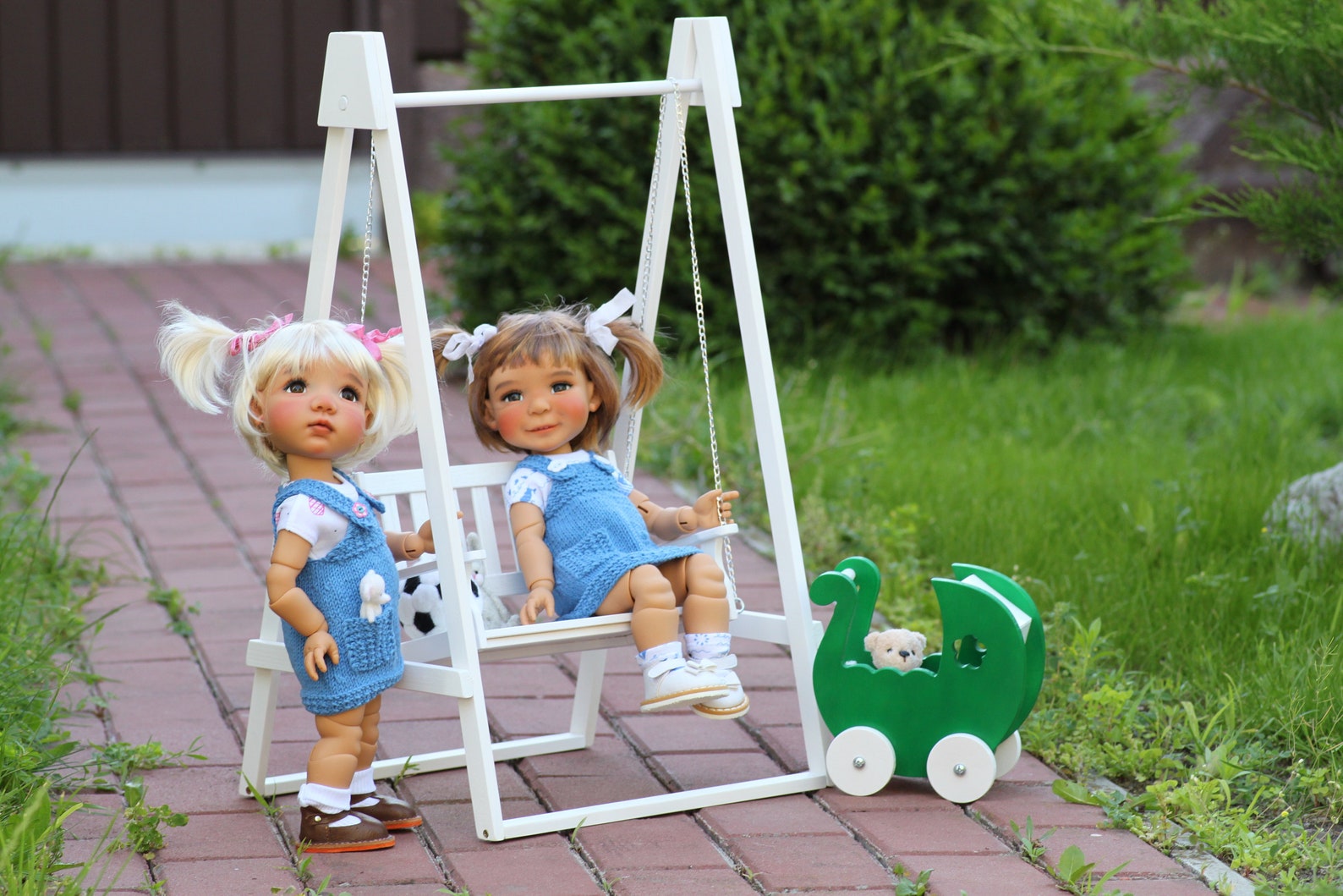 18 inch doll swing. Miniature garden swing. Wood doll swing. Etsy