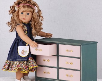 18 inch doll dresser, chest of drawers for collectible dolls up to 21 inch