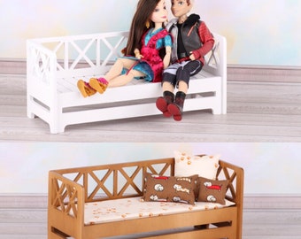 1/6 scale doll sofa. Doll daybed fits 12” dolls. Miniature furniture, dollhouses, miniature couch