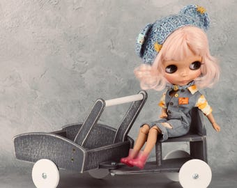 Carretto in legno per bambole fino a 33 cm. Accessori per bambole Blythe in scala 1/6.