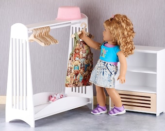 18 inch doll Wardrobe Rack with Shoe Storage, closet, dolls furniture