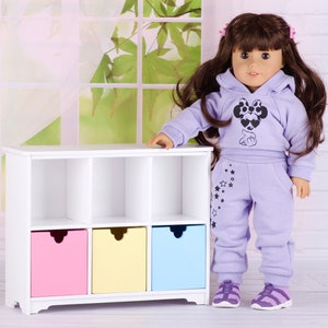 3-shelf chest of drawers, display cabinet, Bookcase for 18 inch dolls, dollhouse furniture