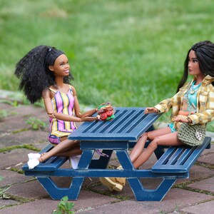 Doll garden bench scale 1/6 blythe Bjd dolls doll miniature furniture, Double benches plus table image 3