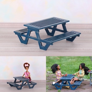 Doll garden bench scale 1/6 blythe Bjd dolls doll miniature furniture, Double benches plus table image 1