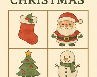 Christmas Cross Stitch Pattern – Santa, Snowman, Tree & Stocking PDF, Holiday Embroidery Chart, Instant Download