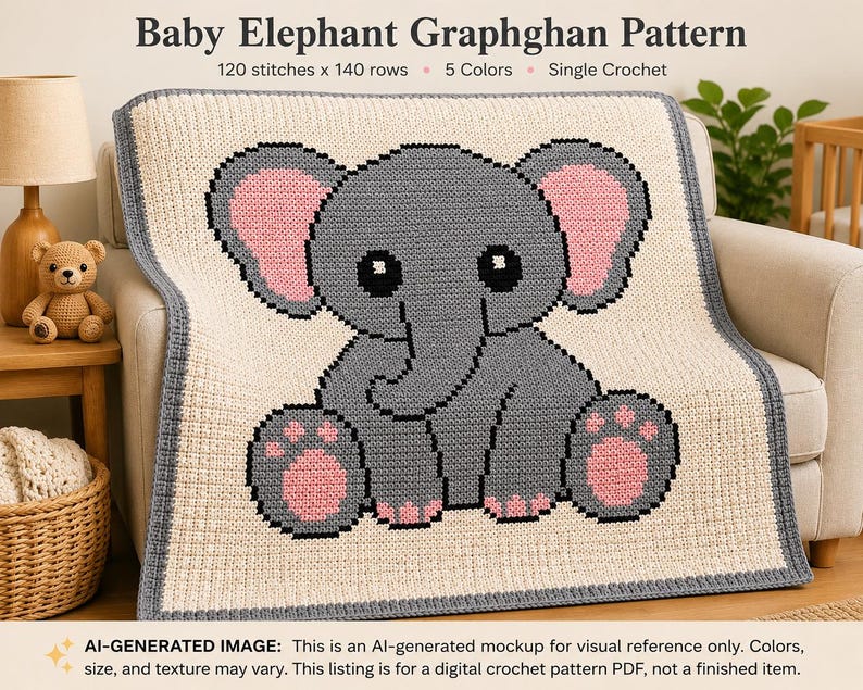 Baby Elephant Crochet Graphghan Pattern PDF – Nursery Baby Blanket ...