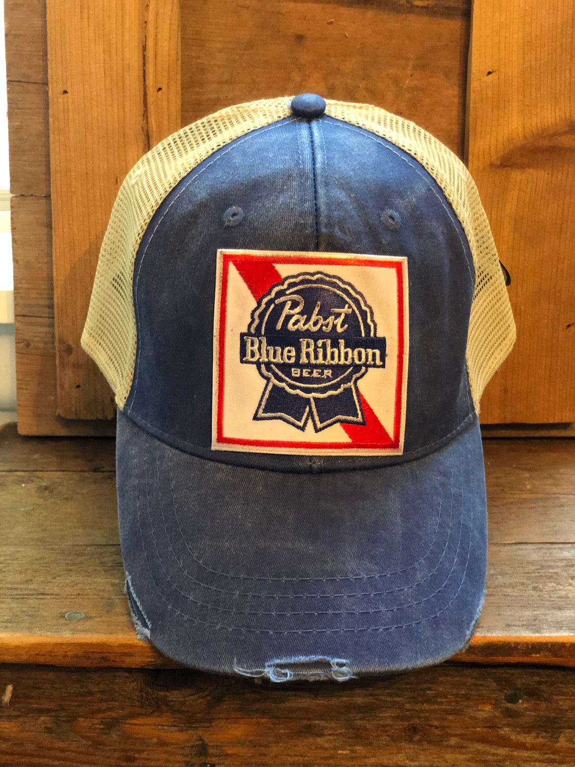 Pabst Blue Ribbon Beer Distressed Trucker Hat Etsy