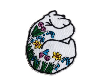 Flowered Polar Bear Embroidered Iron On Patch