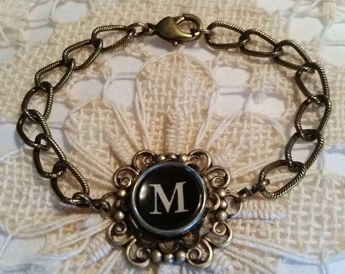 M Antique Typewriter Key Bracelet Vintage M Key Brass Etsy