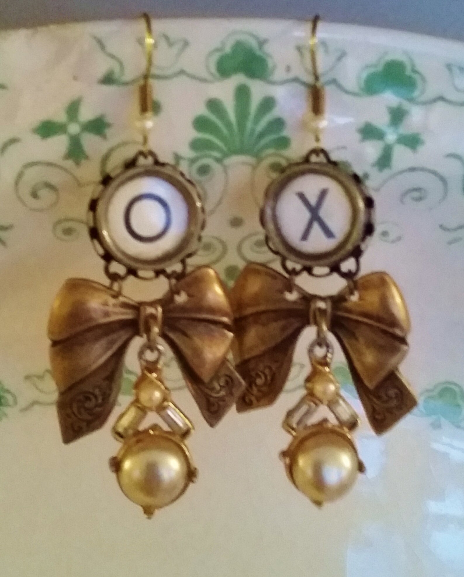 Brass Victorian X and O Earrings Drop Earrings Vintage Pearl Etsy