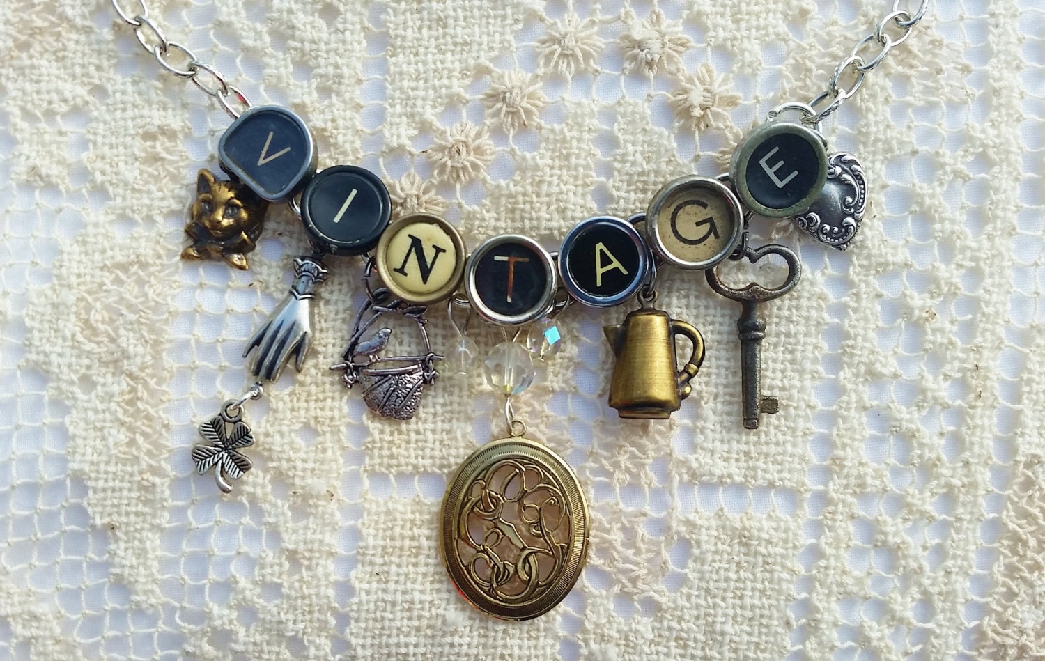 Vintage Typewriter Key Necklace Charm Necklace 18 Inch Etsy