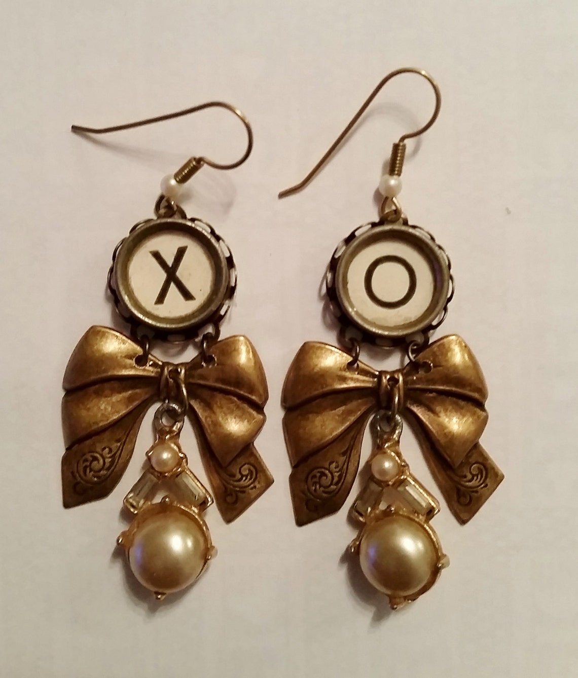 Brass Victorian X and O Earrings Drop Earrings Vintage Pearl Etsy