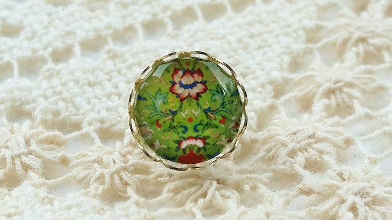 Floral Tie Accessory Spring Green Design Silver Tie Pin Men or Boys Tie Tack Green Patterned Tie Tack 12mm Glass  Cabochon Gift for Man