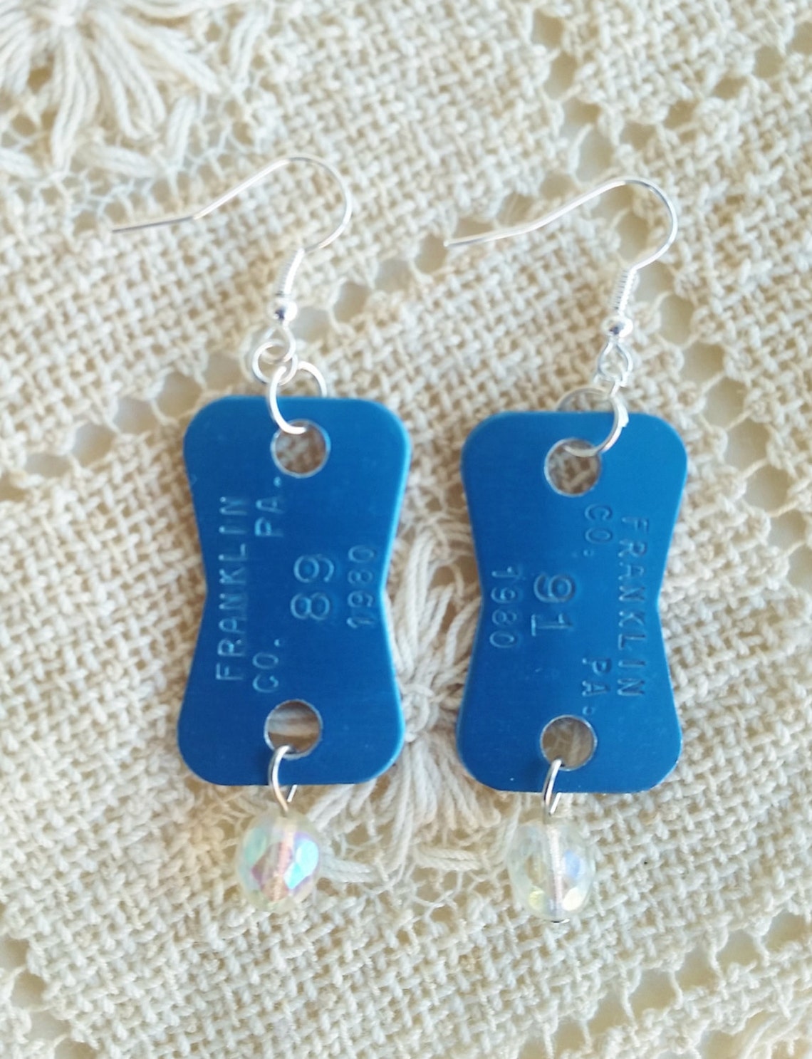 Rabies Tag Earrings Blue Dog Tags Dangle Earrings Gift for Etsy