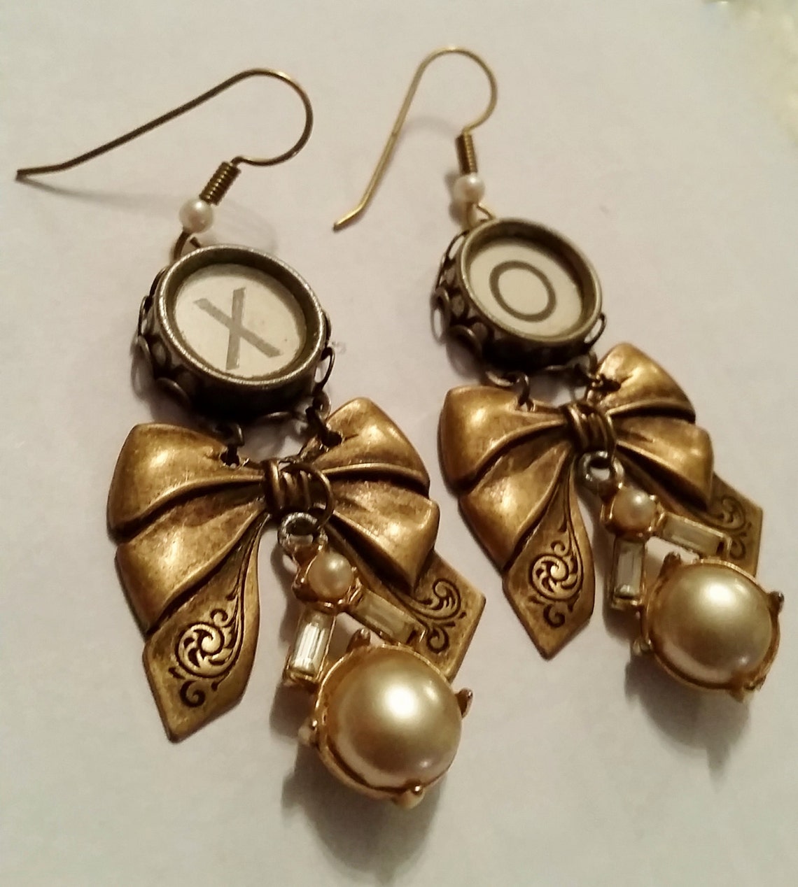 Brass Victorian X and O Earrings Drop Earrings Vintage Pearl Etsy