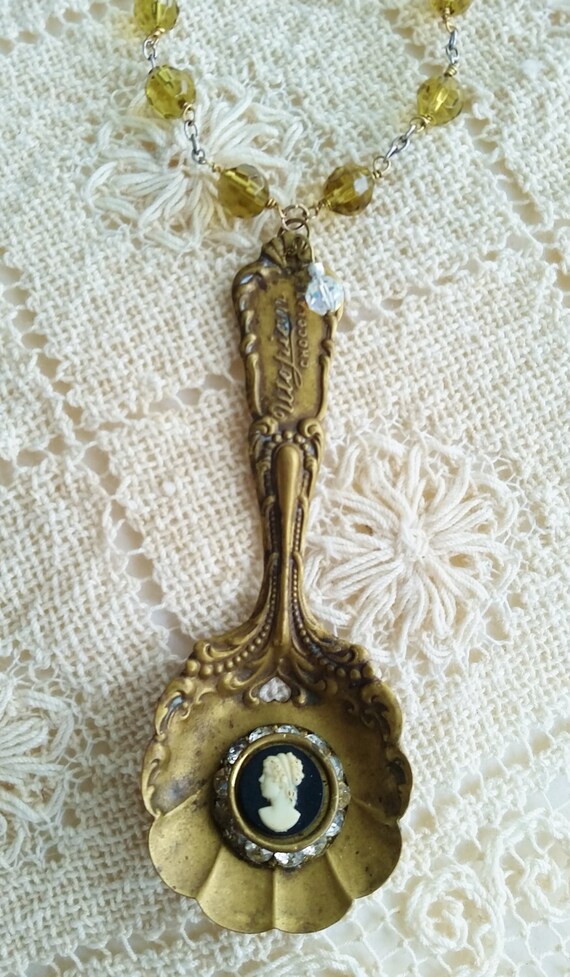 Bronze Kitty Cat Spoon Charm Long Chain Clasp Necklace Gift US Seller