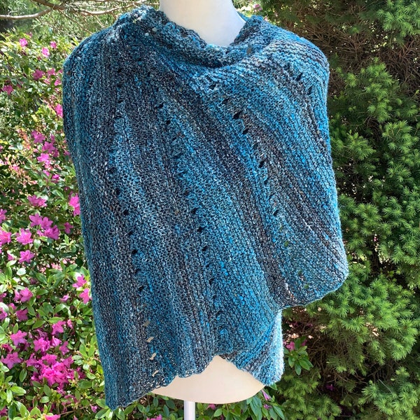 Ready to ship!!!   Tweedy blue/green/grey wool and silk shawl. Big, lightweight, soft, warm, and snuggly.
