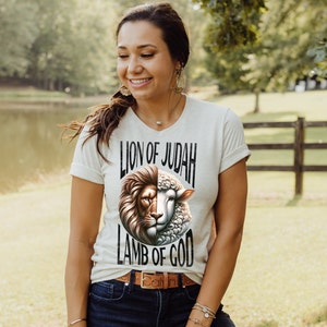 Copy of Christian T-shirt, Lamb of God, Lion of Judah, The Lamb is the Lion, Christian T-shirt, Front and Back Design, Faith Based Tshirt