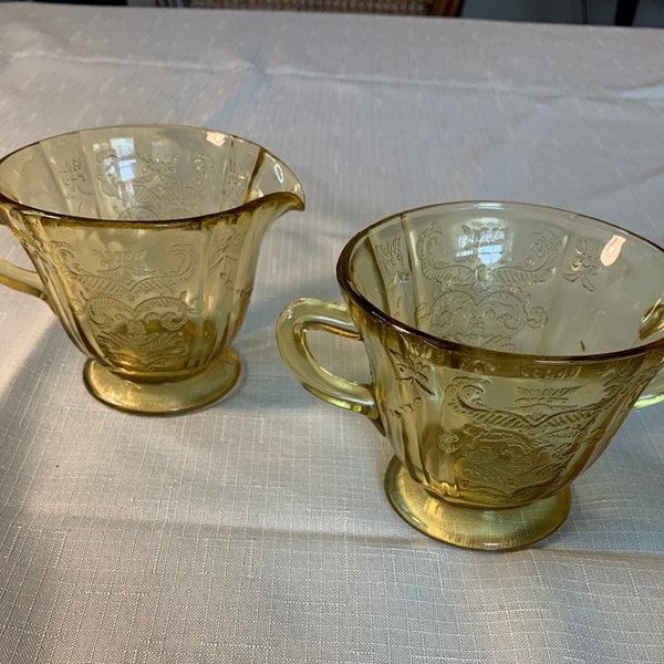 Footed Creamer and Open Sugar Set. Yellow Depression Glass set by Federal Glass/depression glass