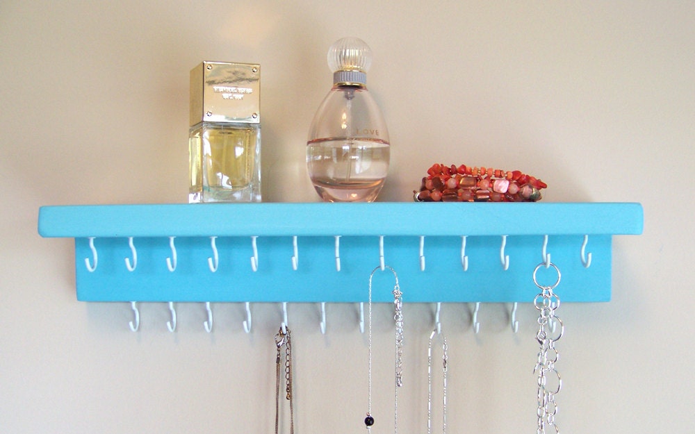 Necklace Organizer / Jewelry Holder / Teal Wall Hanging Etsy