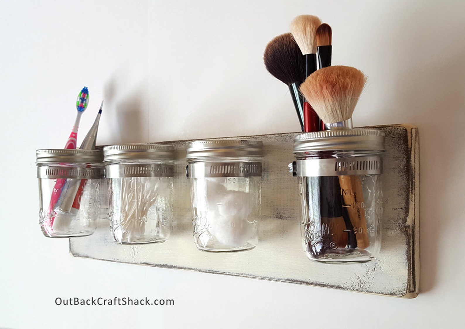 Mason Jar Organizer Wall Mounted Antique White Farmhouse Etsy