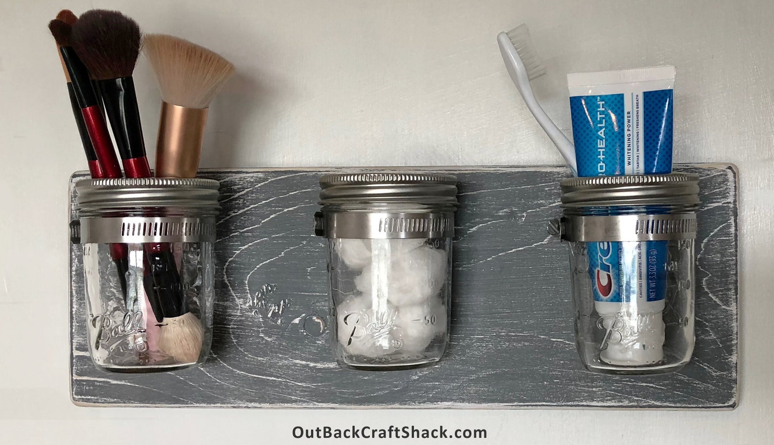 Farmhouse Mason Jar Bathroom Organizer Rustic Gray Decor - Etsy