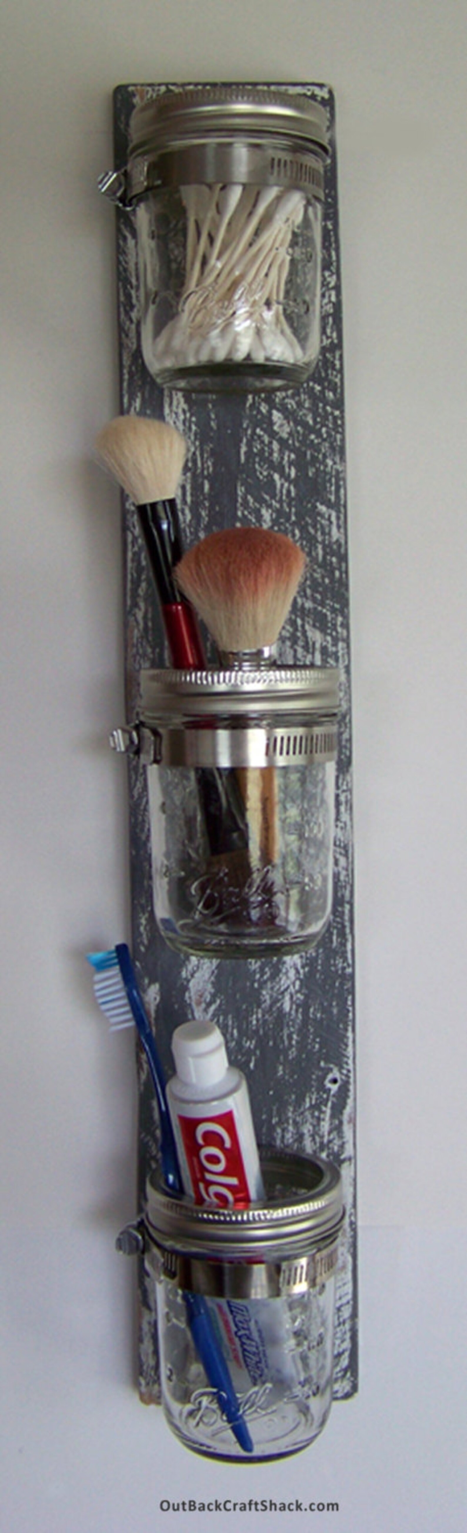 Mason Jar Decor Bathroom Organizer 3 Jar Vertical Toothbrush Etsy