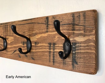 Entryway Coat Hooks – Distressed Solid Pine with 8 Double Hooks; Rustic Wall Coat Rack; Free Shipping; Makes a great Christmas gift!