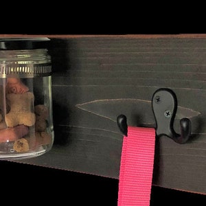 Leash Hanger with Treat Jar; Distressed Black; Dog Leash Hook; Leash Holder; Pet Accessories; Rustic Decor;  Great Christmas Gift!