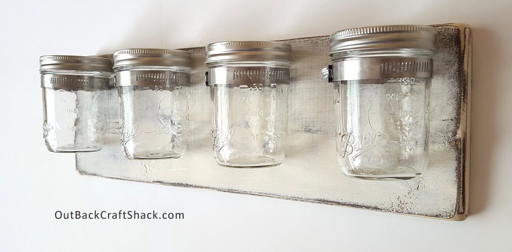 Mason Jar Organizer Wall Mounted Antique White Farmhouse Etsy